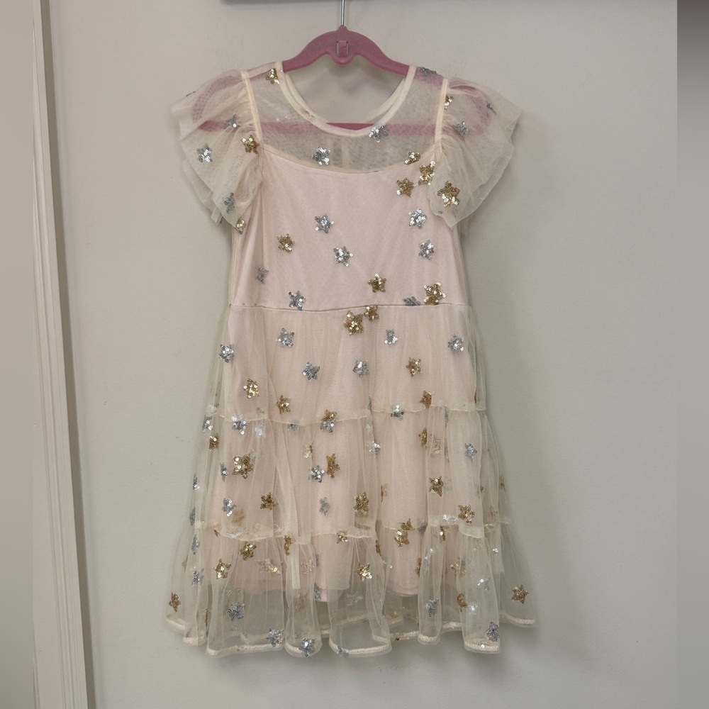 Isobella & Chloe: "Nutcracker Tiered" Starry Sequin Cream Dress, Size 6X